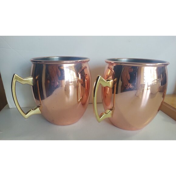 Eco One by Silver One Intl. Moscow Mule Mugs(2) Copper/Silver Brass Handles - Picture 1 of 12